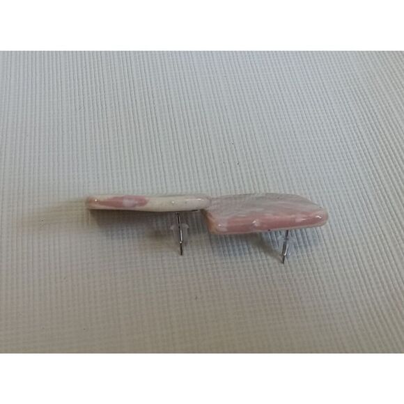 Hand Crafted Pink and White Trapezoid Shaped Stone Clay Oversized Stud Earrings - Picture 4 of 9